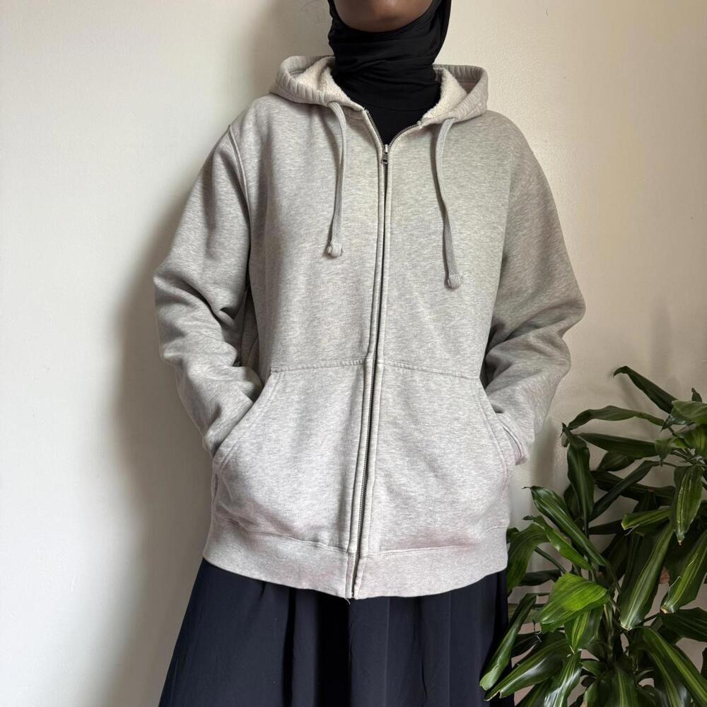 Vintage Lands End unisex oversized grey zip up hoodie size L - Picture 4 of 6